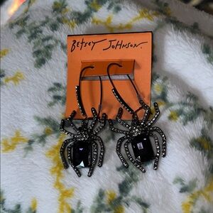 Betsey Johnson Black and Silver Spider Earrings HALLOWEEN